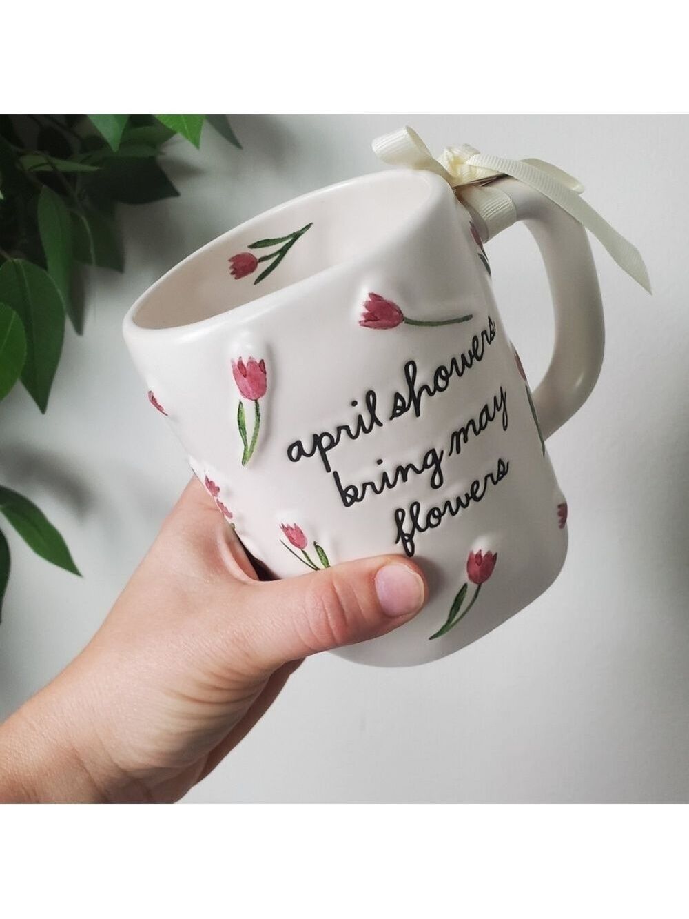 Rae Dunn Spring Flower Ceramic Mug April Showers Bring May Flowers - Picture 3 of 6